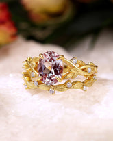 LILIANA Oval Shaped Alexandrite Bridal Ring Set Nature Inspired Leaf Ring Set